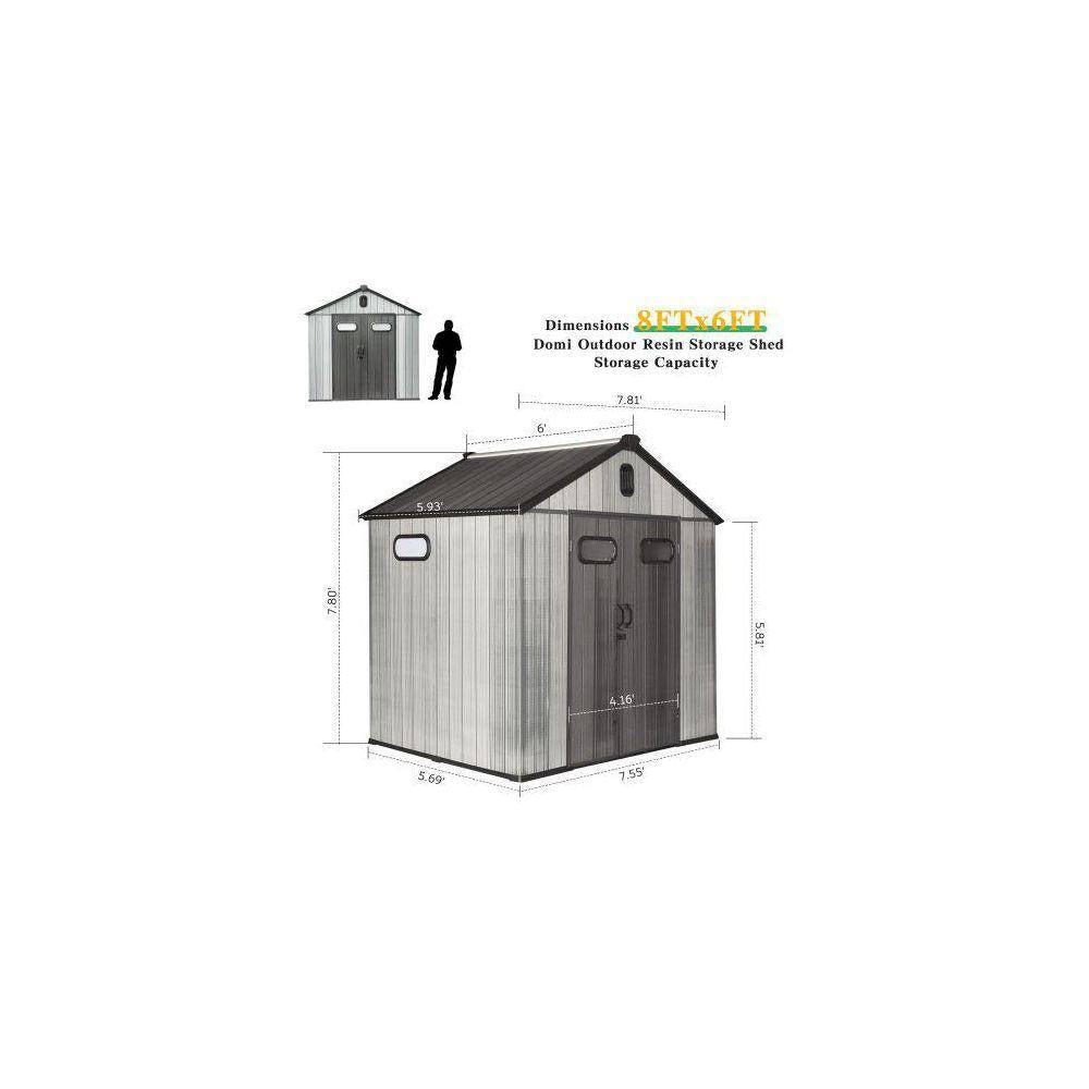 6 Ft. W X 8 Ft. D Resin Shed With-Lockable Door, Windows &-Vents, Outdoor Tools Storage Shed