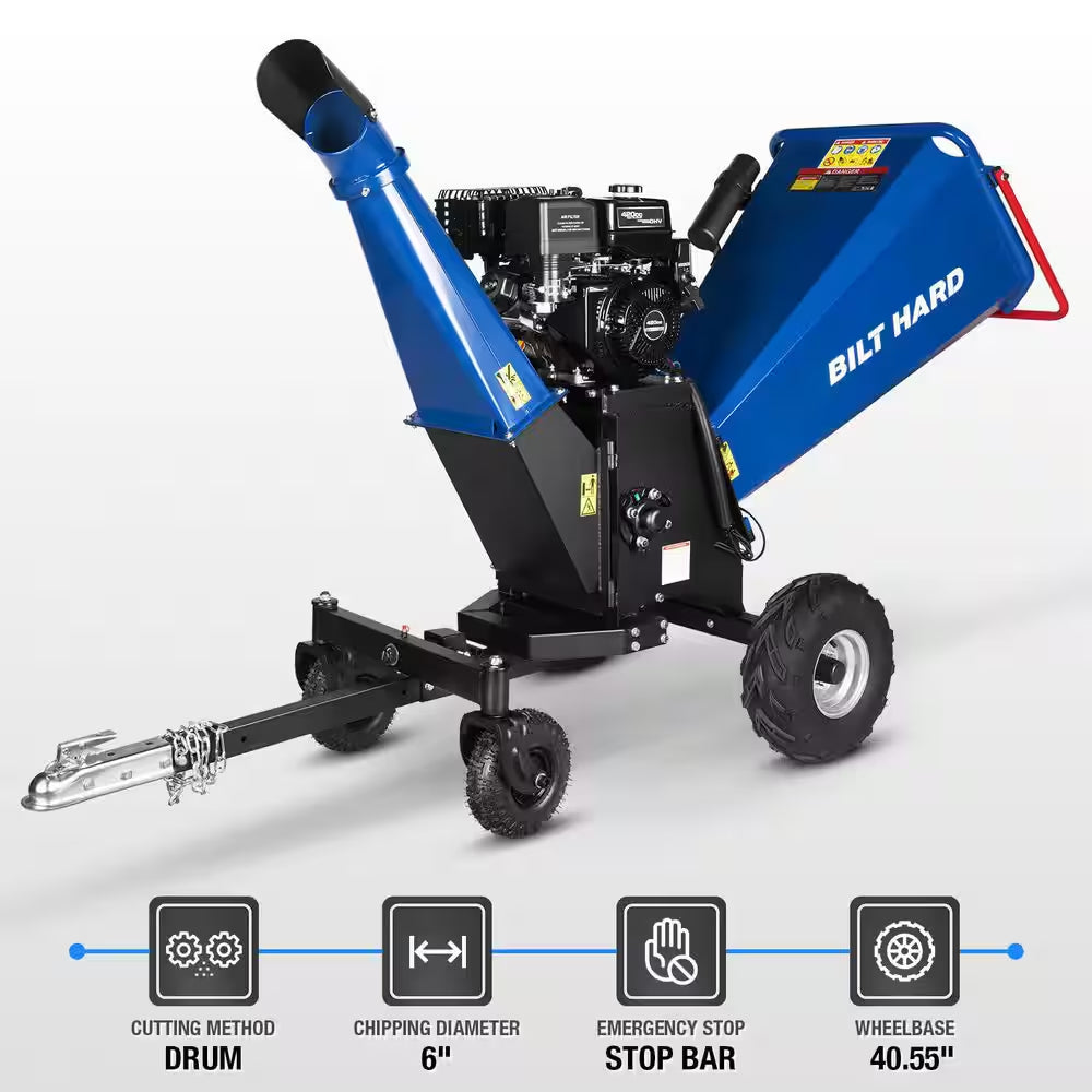 6 In. 15 HP 420 Cc Gas Powered Wood Chipper with E-Start 4-Wheels Towable Shredder Mulcher