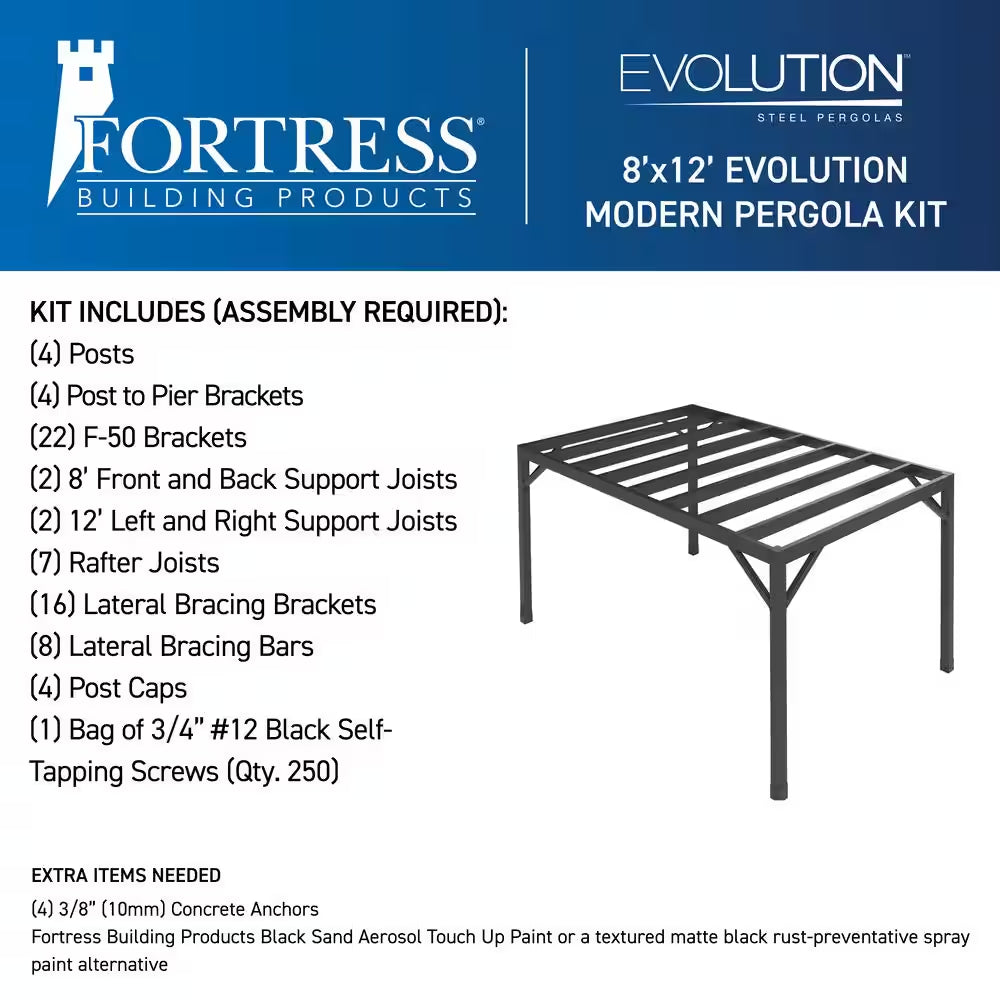 Evolution 8 Ft. X 12 Ft. Black Modern Heavy Duty Steel Pergola Kit