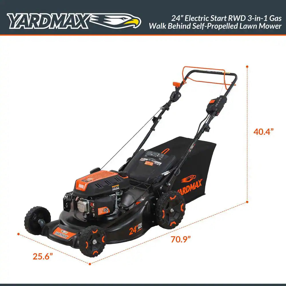 24 In. 201Cc Electric Start SELECT PACE 6 Speed CVT High Wheel RWD 3-In-1 Gas Walk behind Self Propelled Lawn Mower