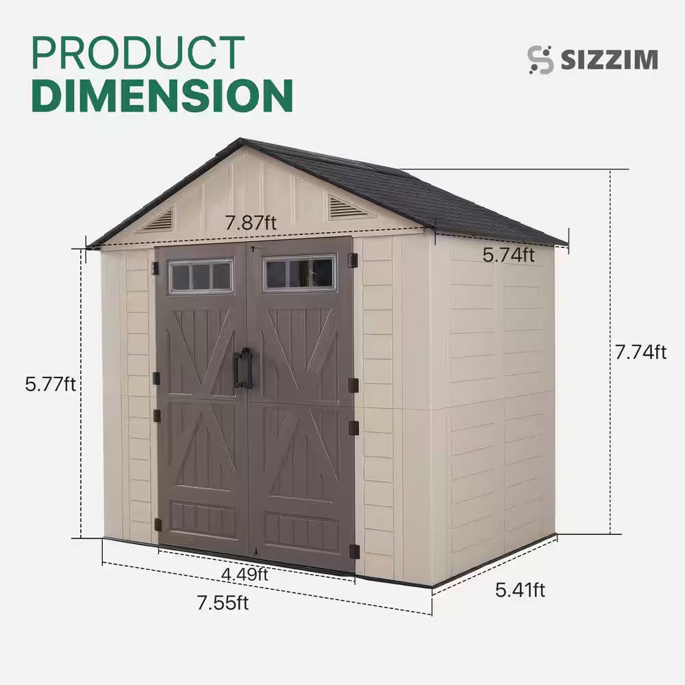 8 Ft. W X 6 Ft. D Outdoor Gray Resin Storage Plastic Shed with Lockable Door and Floor (47 Sq. Ft.)