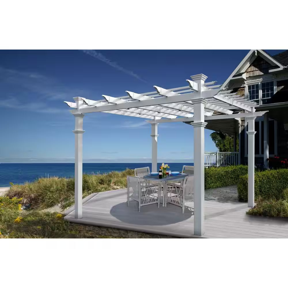 120"L X 120"W X 108"H Vinyl Venetian Pergola, White, VA42022