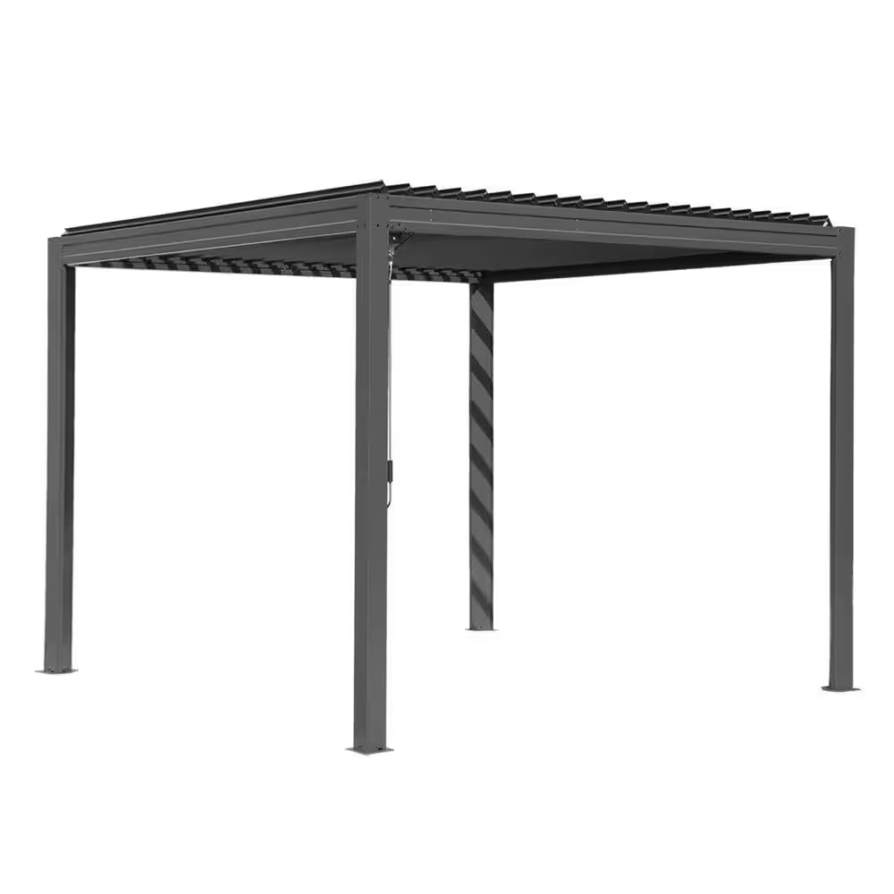 10 Ft. X 10 Ft. Gray Aluminum Metal Louvered Pergola
