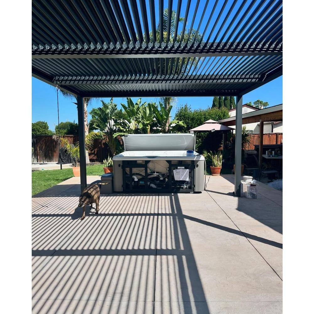 12 Ft. X 20 Ft. Gray Aluminum Frame Outdoor Hardtop Louvered Pergola with Adjustable Sunshade Roof and In-Built Gutter