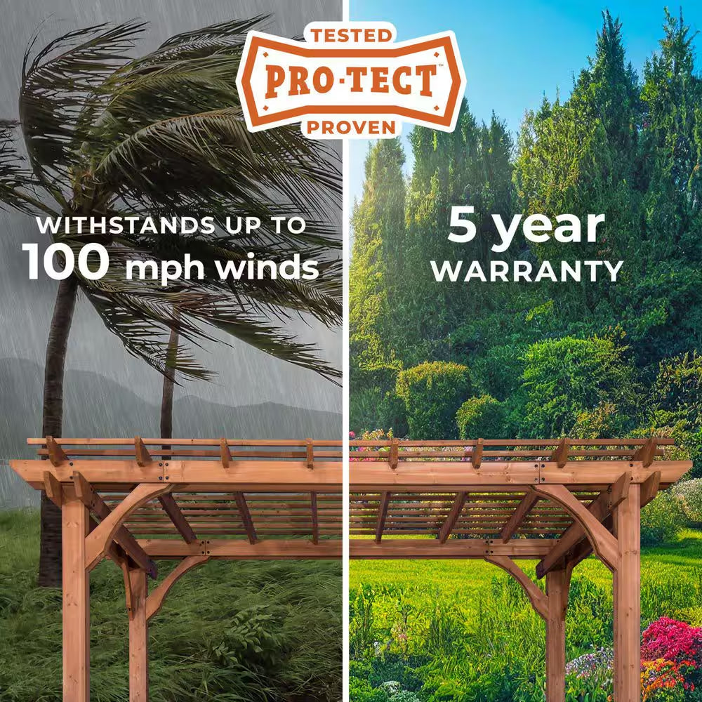 Beaumont 24 Ft. X 12 Ft. Light Brown Cedar Wood Outdoor Patio Pergola with Trellis Roof and Powerport