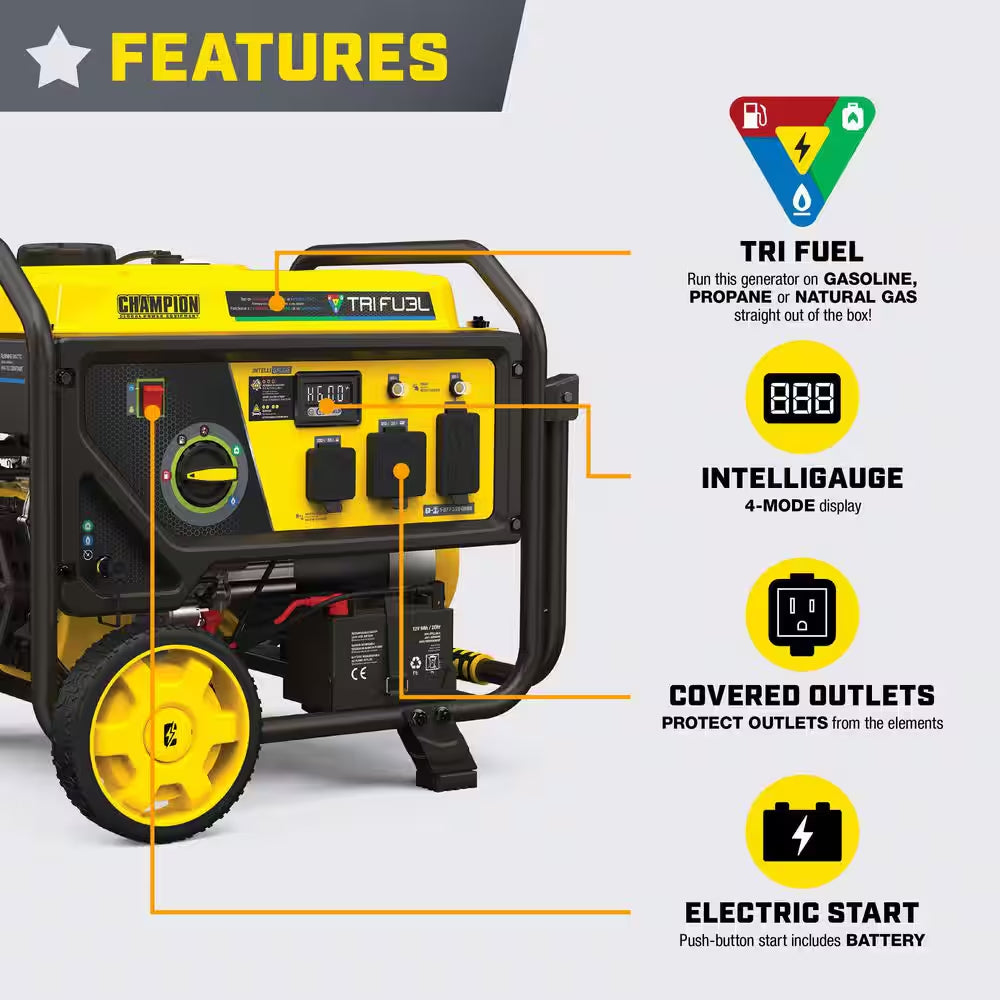 5000/4000-Watt Electric Start Tri Fuel Portable Generator with Free 3-Year Warranty for RV and Home