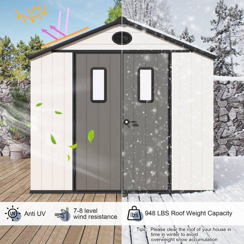 8 Ft. W X 6 Ft. D Outdoor Storage Resin Garden Shed for Backyard Outdoor (48 Sq. Ft. )