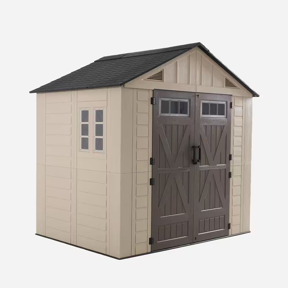 8 Ft. W X 6 Ft. D Outdoor Gray Resin Storage Plastic Shed with Lockable Door and Floor (47 Sq. Ft.)