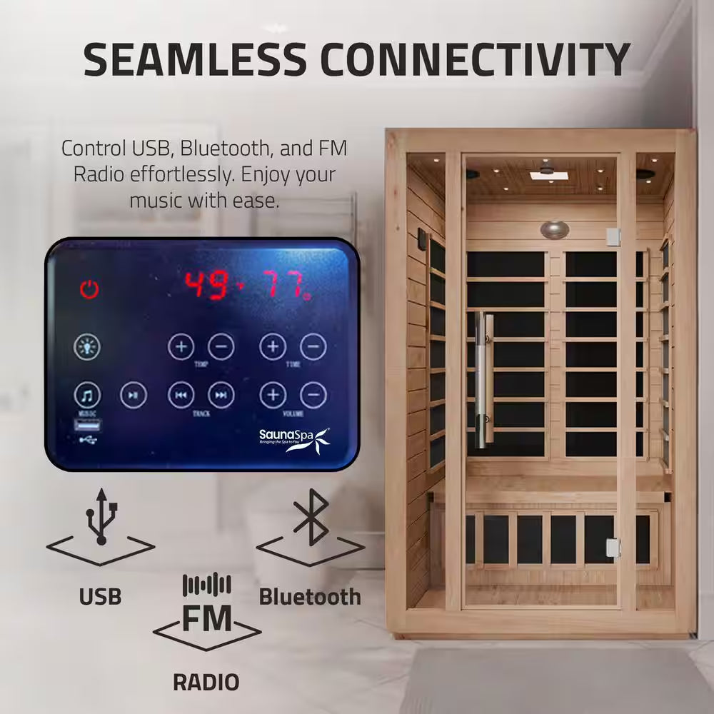 S08HD Series 2-Person Indoor Hemlock Wooden Low EMF Carbon FAR Infrared Home Sauna Room with LED Touch Control Panel