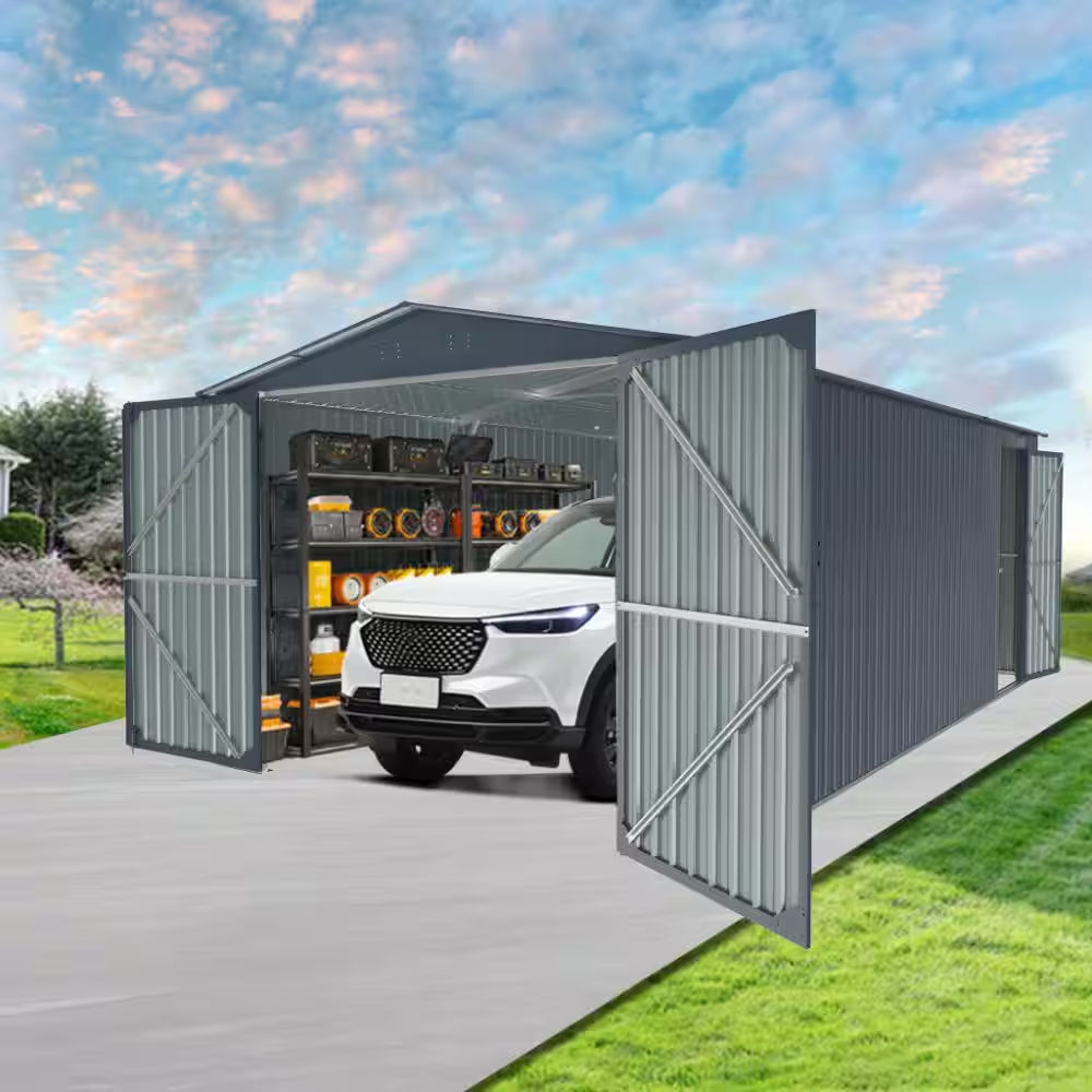 20X13 FT. Black Metal Outdoor Storage Shed Utility Tool House with 2 Doors and 4 Vents
