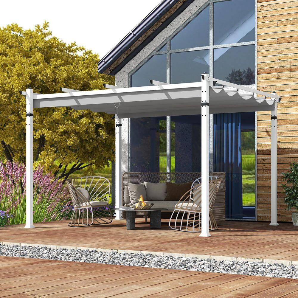 12 Ft. X 10 Ft. Aluminum Flat Top Patio Gazebos with Canopy in Gray