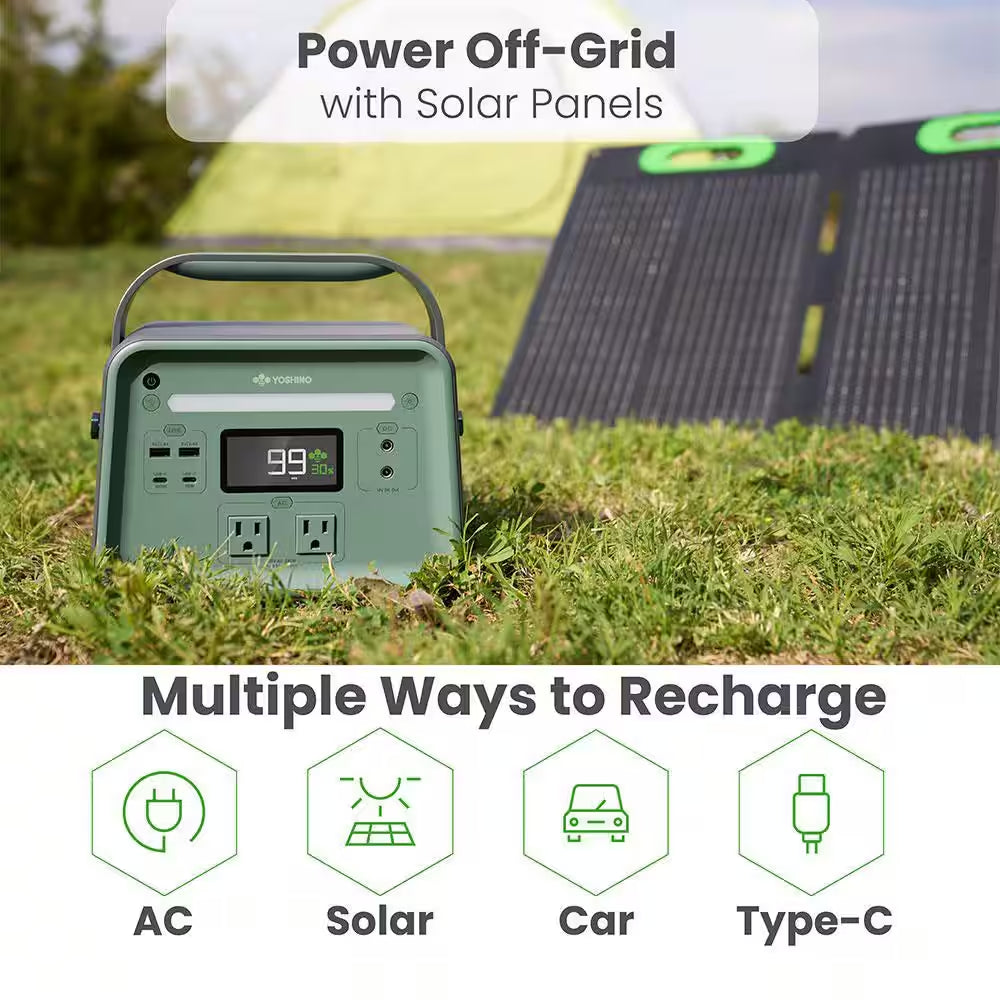 Solid-State Solar Battery Generator 330W (241Wh) Push-Button Start with 100W Portable Solar Panel, for Home, Camping