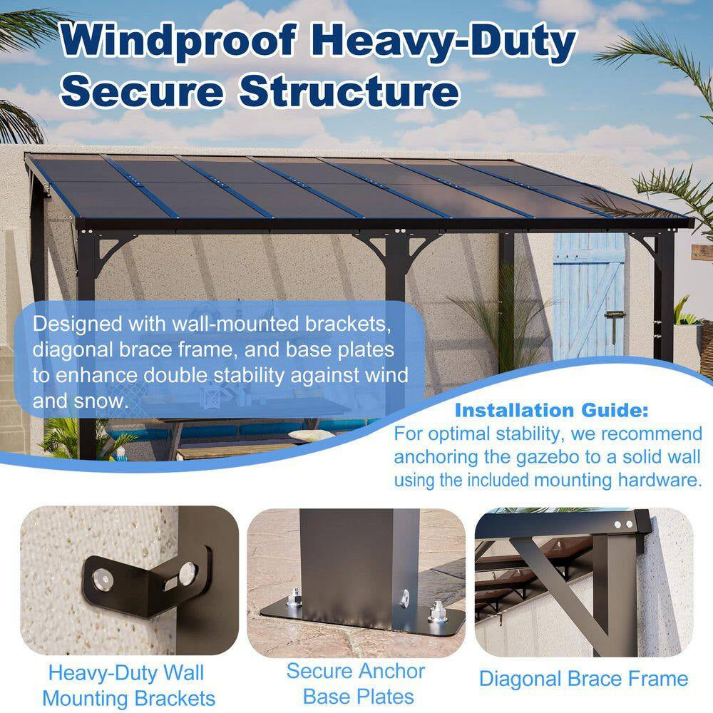 14 Ft. X 10 Ft. Outdoor Hardtop Gazebo Patio Pergola with Tinted Polycarbonate Roof
