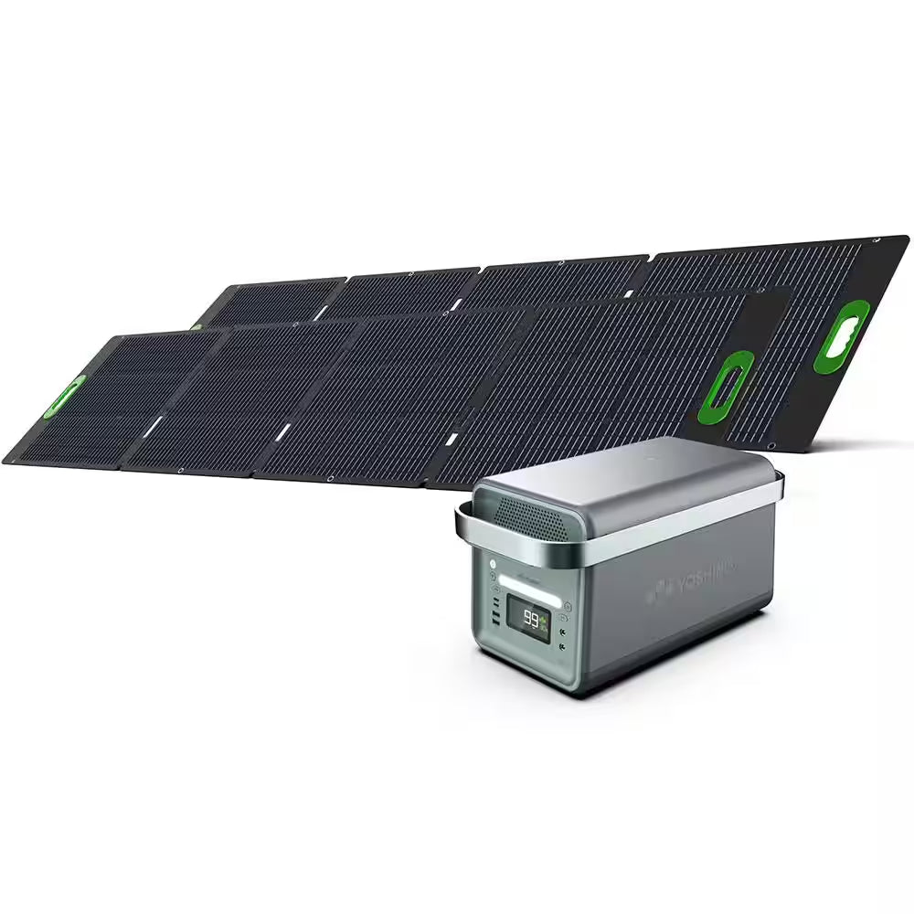 Solid-State Solar Battery Generator 2,000W (1,326Wh) Button Start with 400W (2X 200W) Solar Panels, Camping, Home, RV