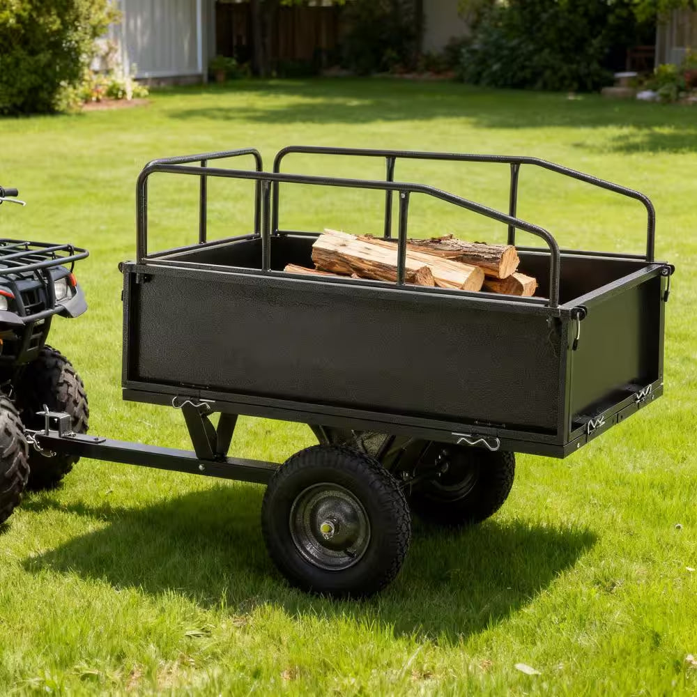 600LBS Heavy Duty Steel Dump Cart Trailer, 17 Cu.Ft. Tow behind Hauling & Dumping Wagon for ATV