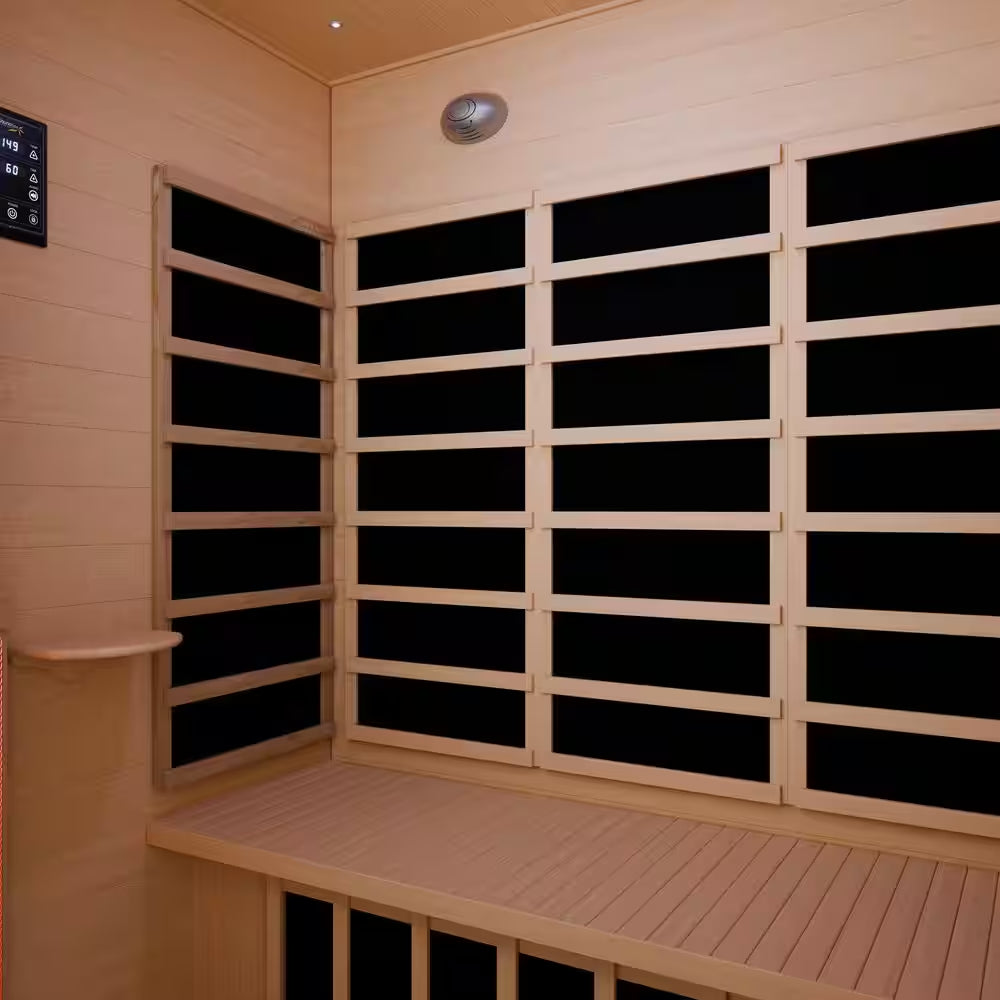 3-Person Infrared Heater Indoor Sauna with Red Light Therapy, Chromotherapy Lights,Wi-Fi Control, Black Canadian Hemlock