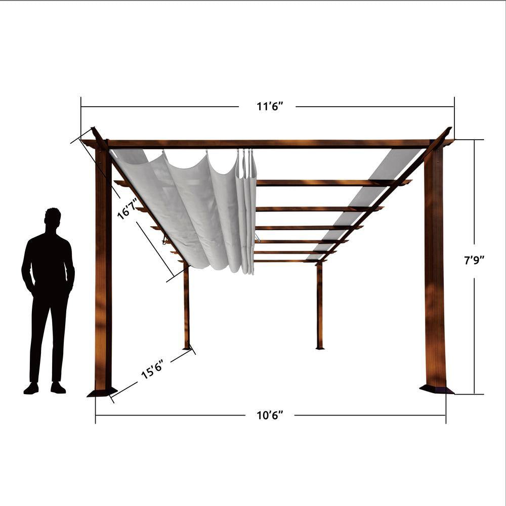 Florence 11 Ft. X 16 Ft. Aluminum Frame Pergola with Chilean Ipe Wood Structure and a Gray Canopy