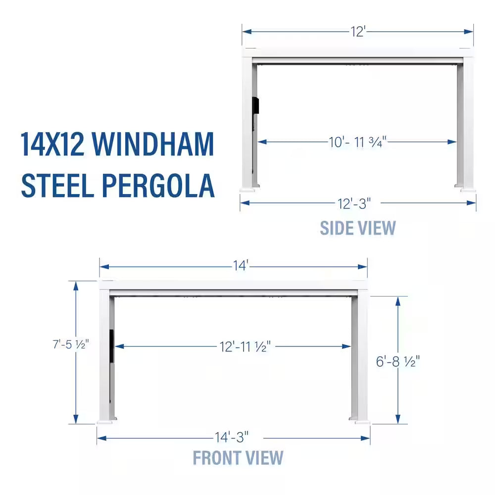 Windham 14 Ft. X 12 Ft. White Powder Coated Galvanized Steel Metal Modern Pergola W/ Sail Shade Soft Canopy and Electric