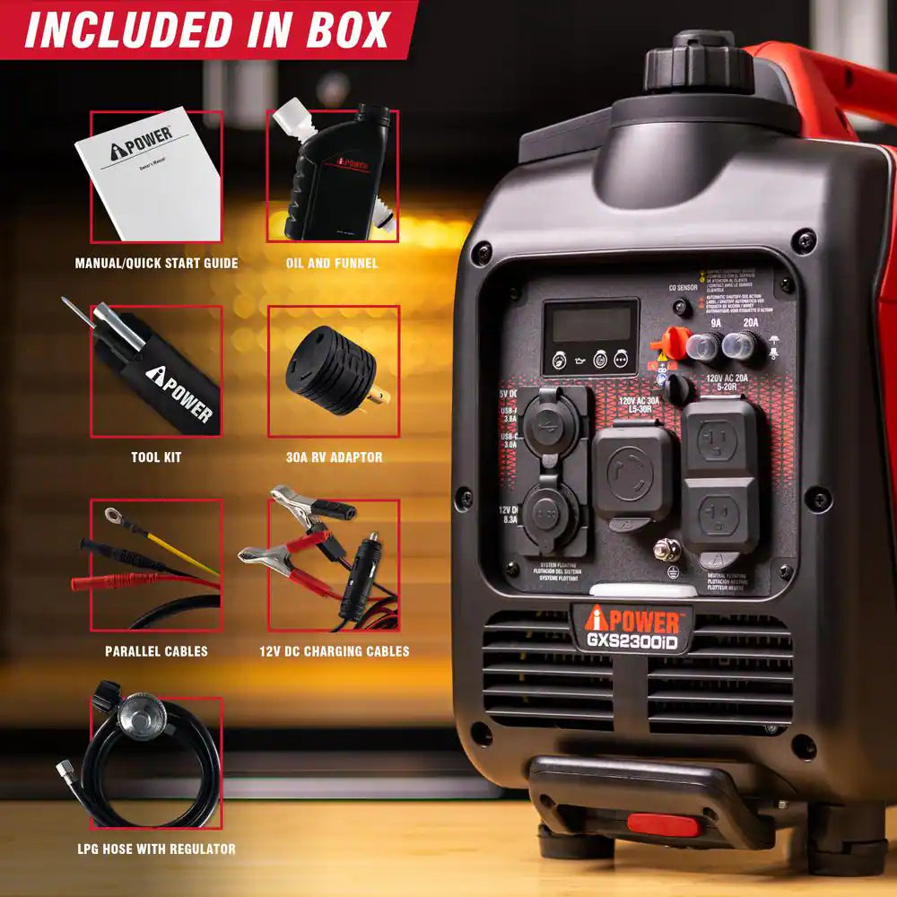 2300-Watt Recoil Start Gas Propane Powered Ultra Light-Weight Inverter Generator 80Cc OHV Engine and CO Sensor Shutdown