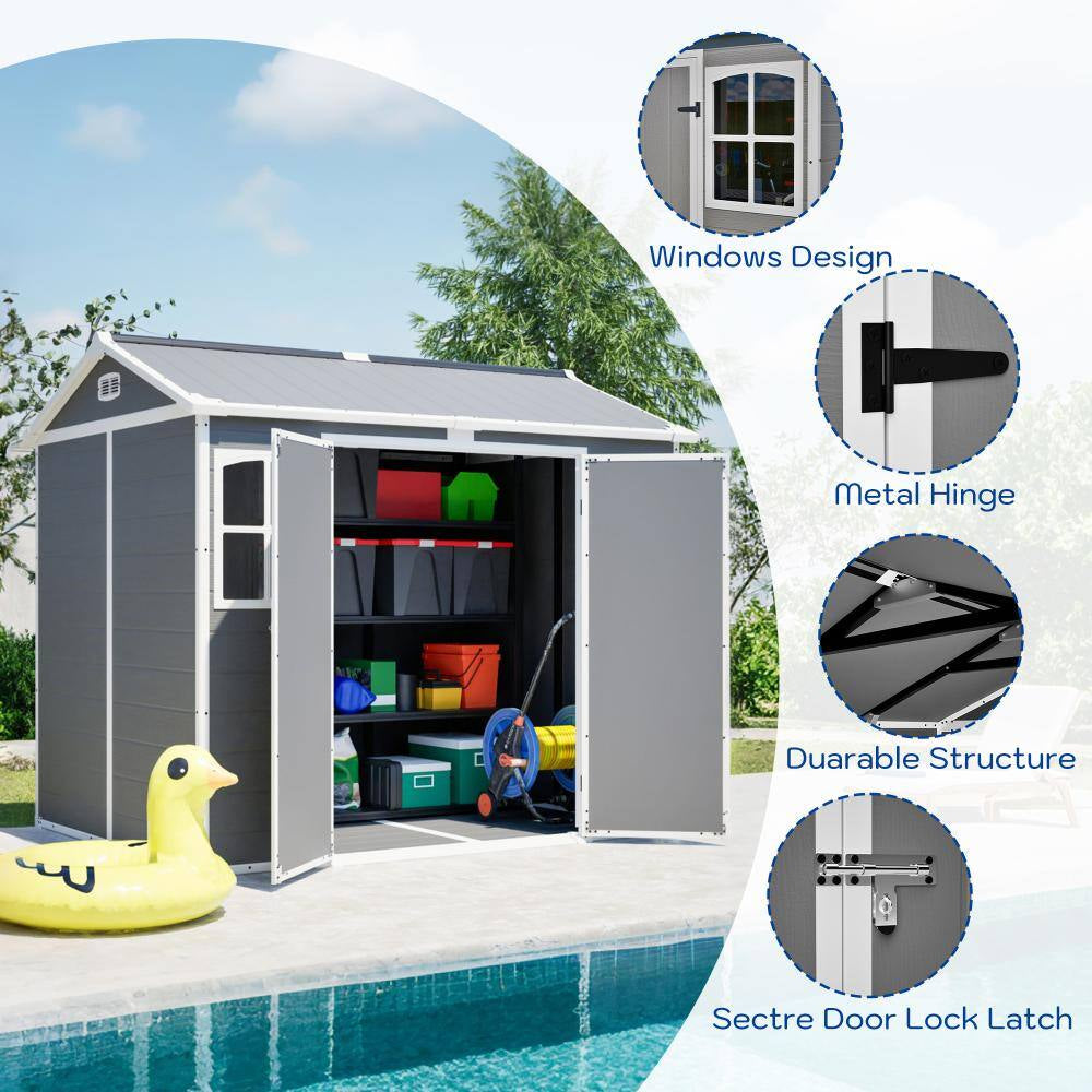 8X6 Ft Plastic Utility Shed with Lockable Door, Ventilation , Waterproof Design for Garden,Coverage Area- 46 Sq.Ft