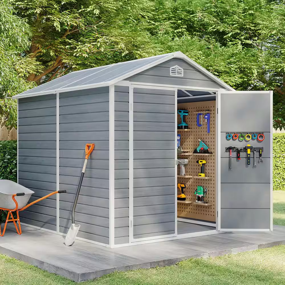 8 X 6 Ft. Gray Outdoor Storage Shed, Resin Garden Shed with Floor, Heavy-Duty, Fade-Resistant