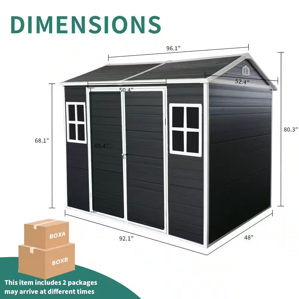 Black 8 Ft. W X 4 Ft. D Waterproof Resin Outdoor Storage Shed with Floor, Window, Lockable Doors and Vents (32 Sq. Ft.)