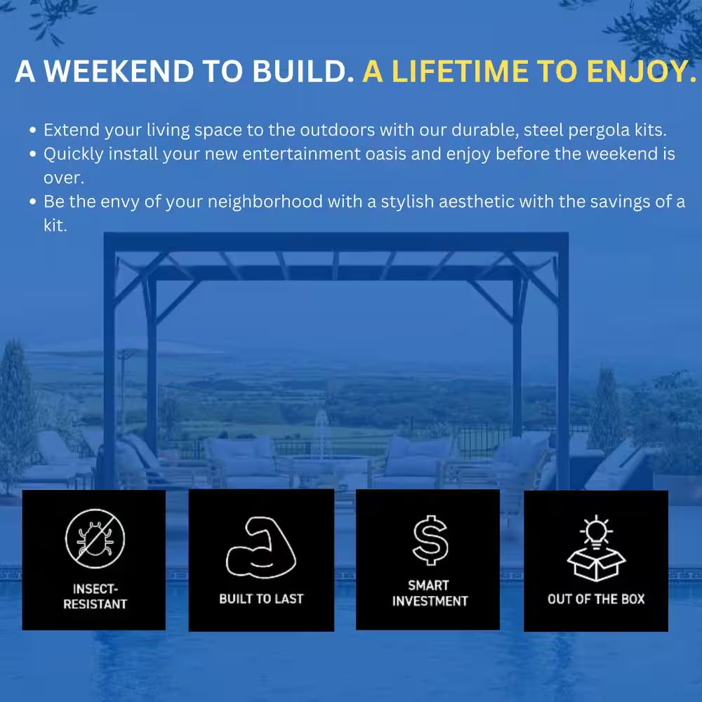Evolution 8 Ft. X 12 Ft. Black Modern Heavy Duty Steel Pergola Kit
