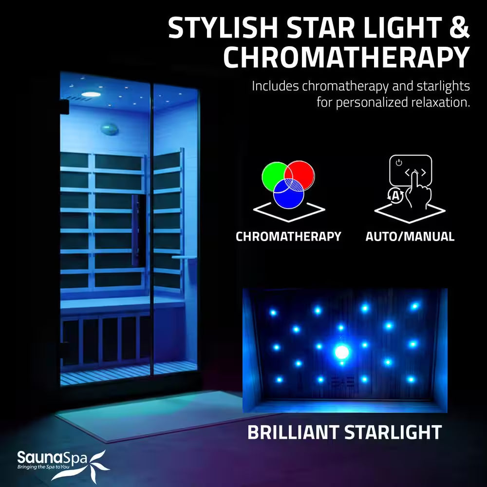 3-Person Infrared Heater Indoor Sauna with Red Light Therapy, Chromotherapy Lights,Wi-Fi Control, Black Canadian Hemlock