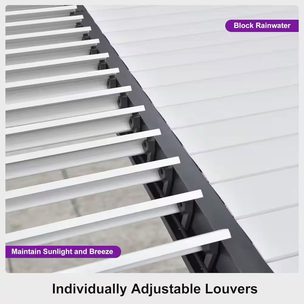 11.7 Ft. X 24.1 Ft. Gray Aluminum Outdoor Louvered Pergola with 4 White Individual Adjustable Roofs and In-Built Gutter