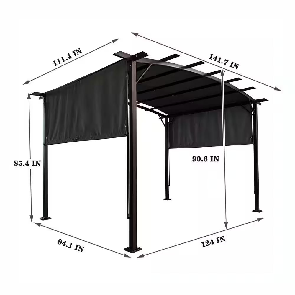 12 Ft. X 9 Ft. Gray Outdoor Gazebo with Retractable Shade Canopy, Steel Frame