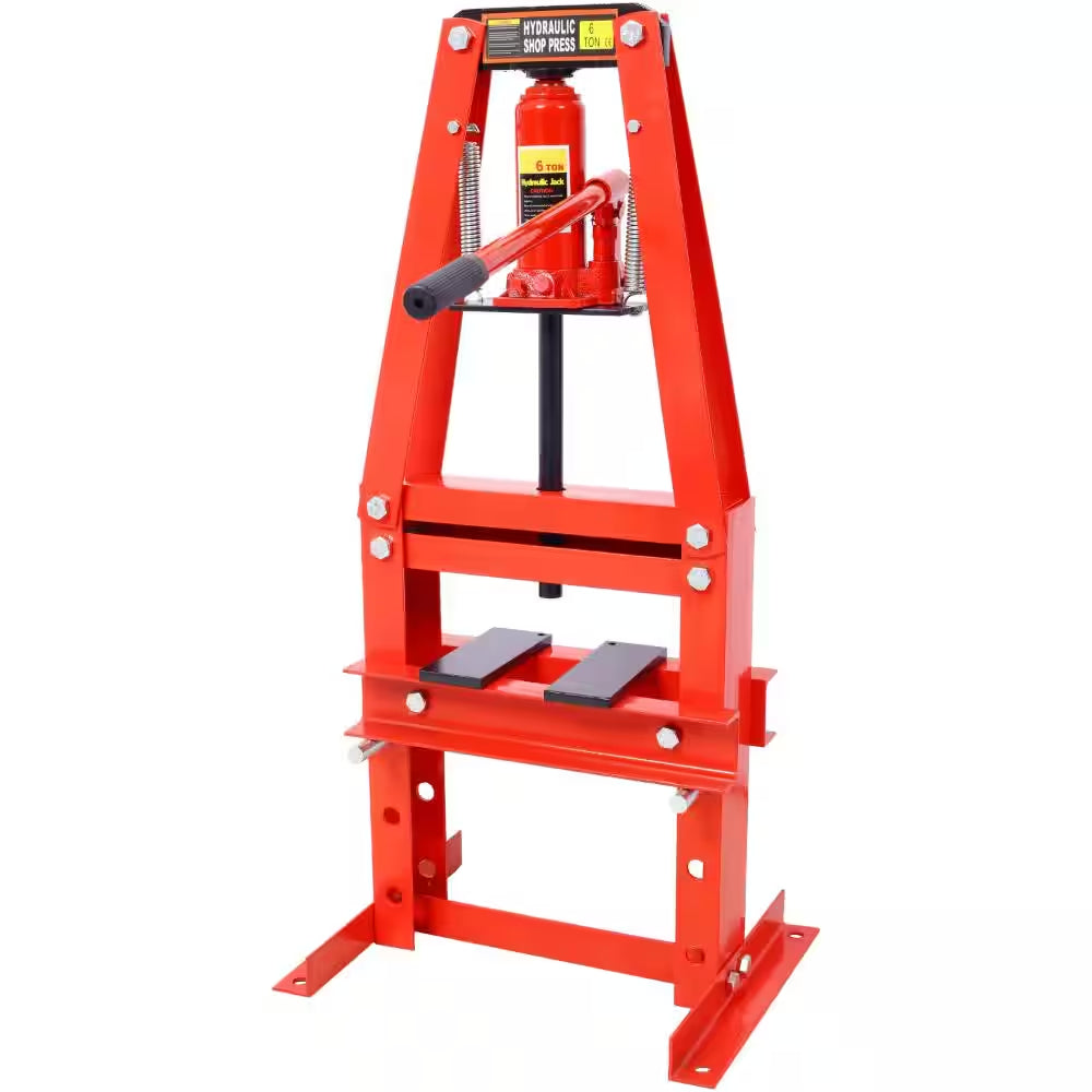 6-Ton Hydraulic Shop Press with Plates, Heavy-Duty A-Frame Garage Floor Press, Red