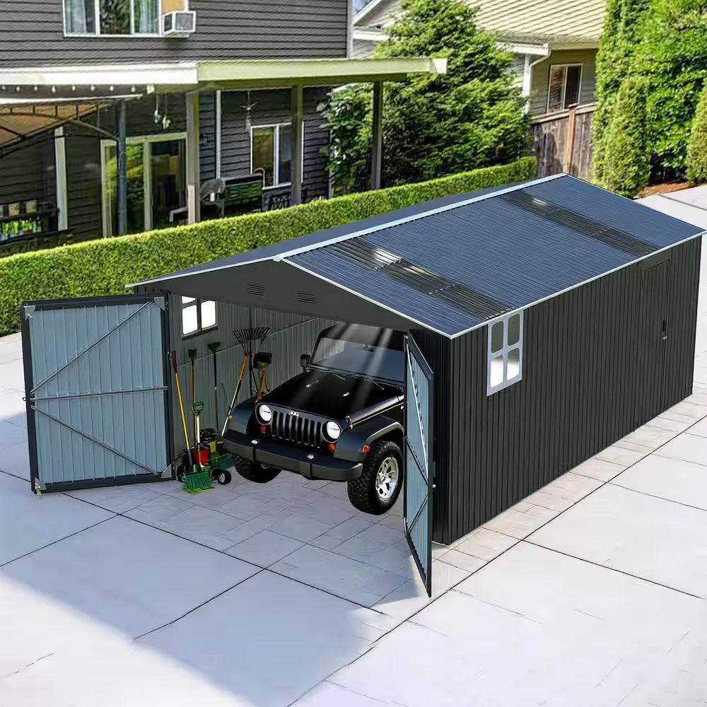 20 Ft. W X 13 Ft. D Outdoor Metal Storage Shed with 2 Windows,2 Translucent Panels for Garden in Dark Gray（260Sq. Ft.）