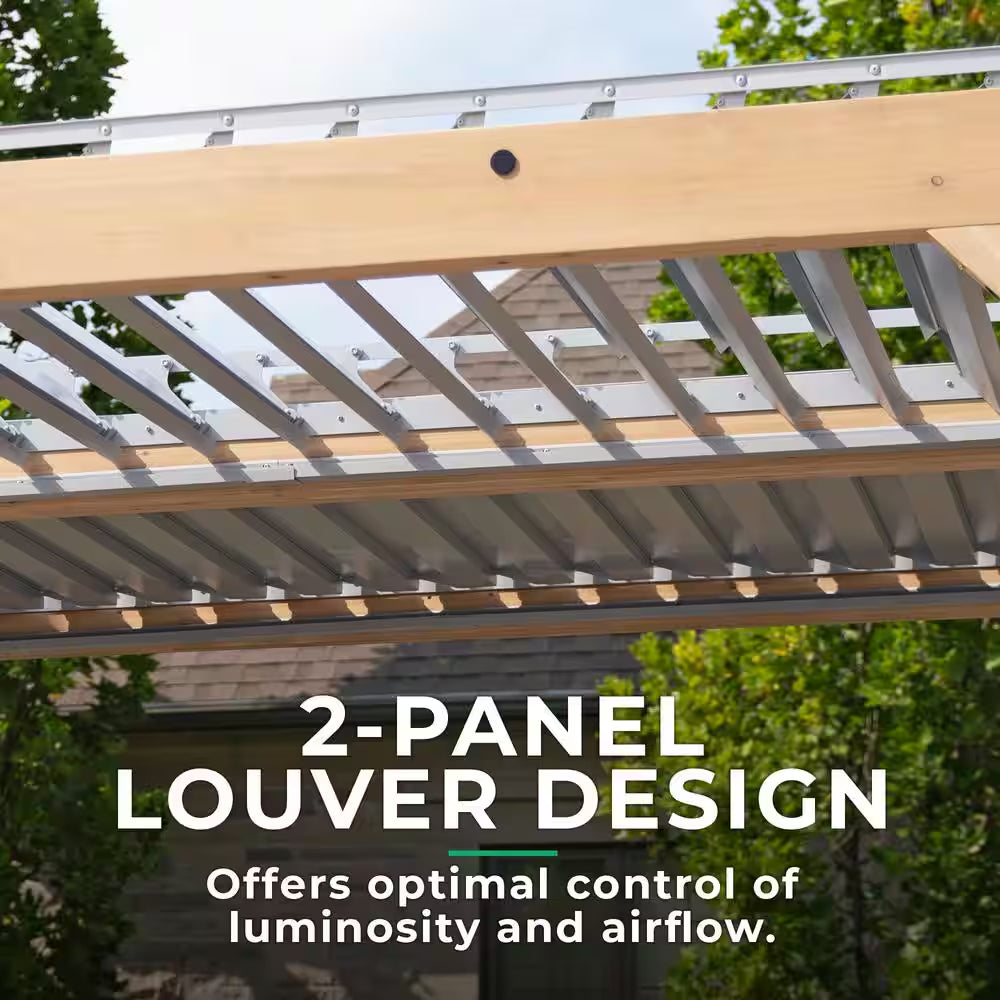Meridian 10 Ft. X 12 Ft. Premium Cedar Patio Shade Pergola with Gray Louvered Roof Panels and Built-In Gutter System