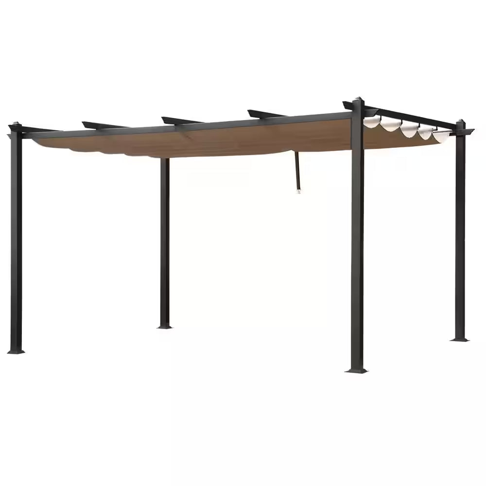 13 Ft. X 10 Ft. Khaki Metal Flat Pergola with Canopy