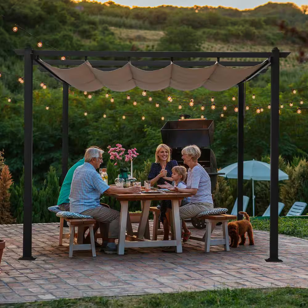 13 Ft. X 10 Ft. Khaki Metal Flat Pergola with Canopy