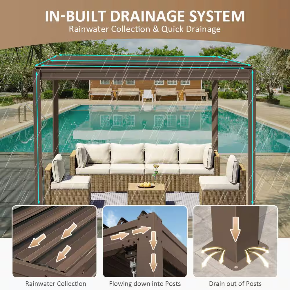 10 Ft. X 10 Ft. Brown Aluminum Metal Louvered Pergola