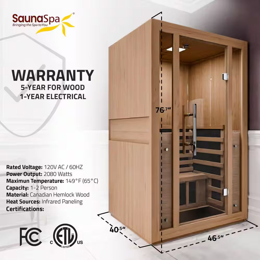 S12HD Series 3-Person Indoor Hemlock Wooden Infrared Sauna with Carbon FAR, LED Touch and Control Panel