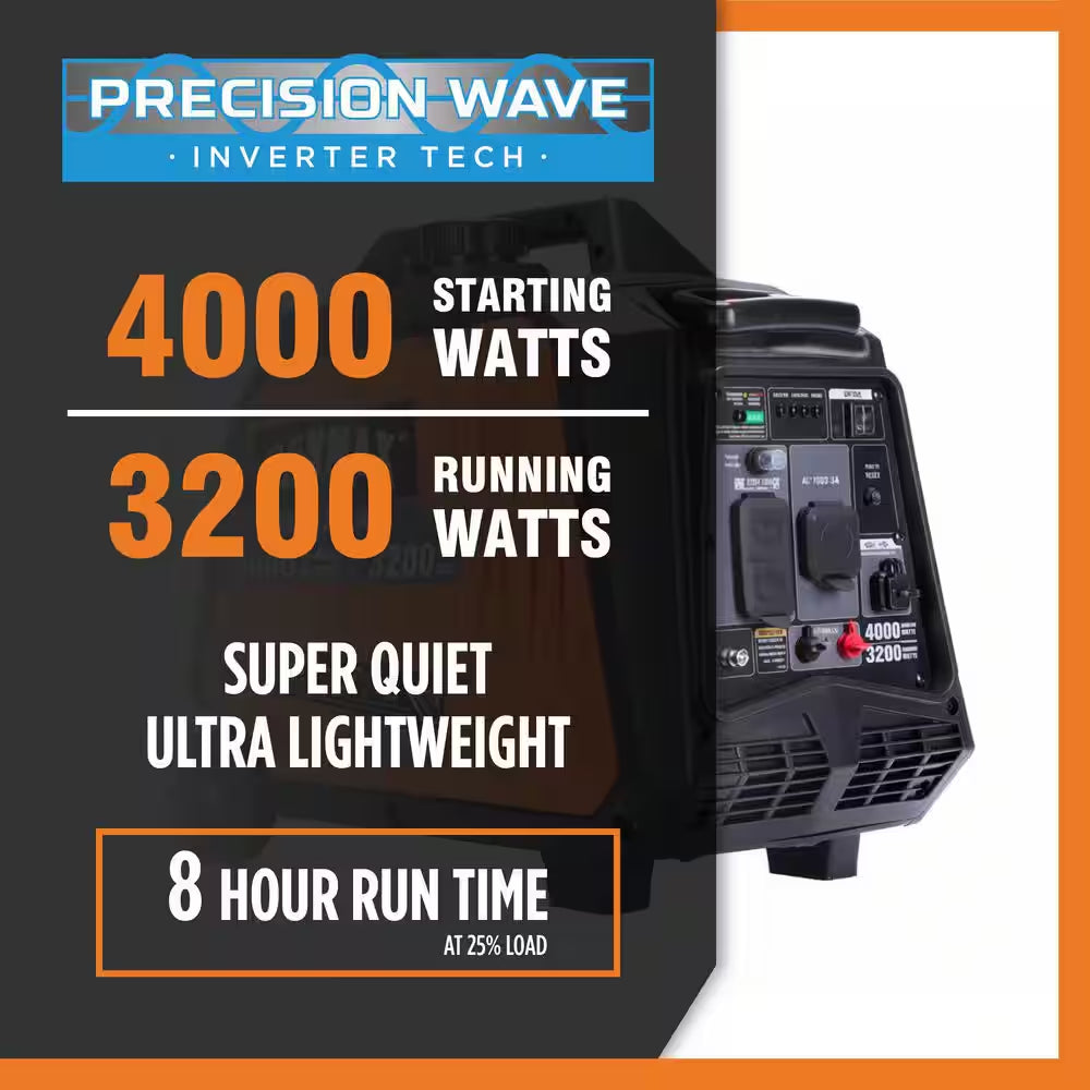 4000-Watt Recoil Start Gasoline Powered Inverter Generator Light-Weight and Quiet with 145Cc OHV Engine