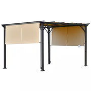12 Ft. X 10 Ft. Steel Patio Gazebo Pergola with Slideable Canopy Roof/Walls and Uv-Resistant Material