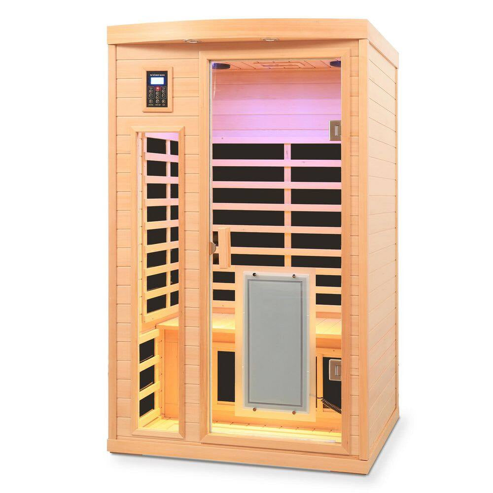 2-Person Natural Wood Far Infrared Hemlock Wood Sauna Room with LED Reading Light