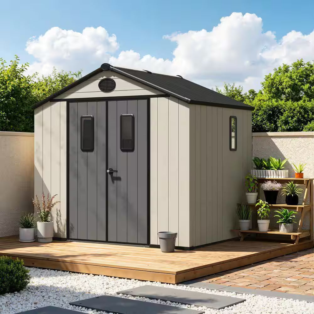 8 Ft. W X 8 Ft. D Outdoor Resin Garden Tool Storage Shed for Backyard (64 Sq. Ft.)