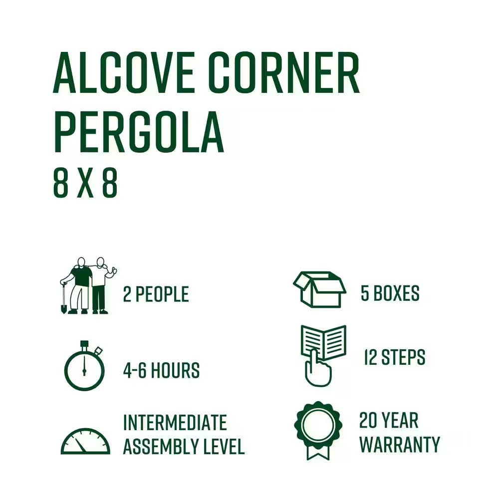 96"L X 96"W X 94"H Vinyl Alcove Corner Pergola, White, VA42034