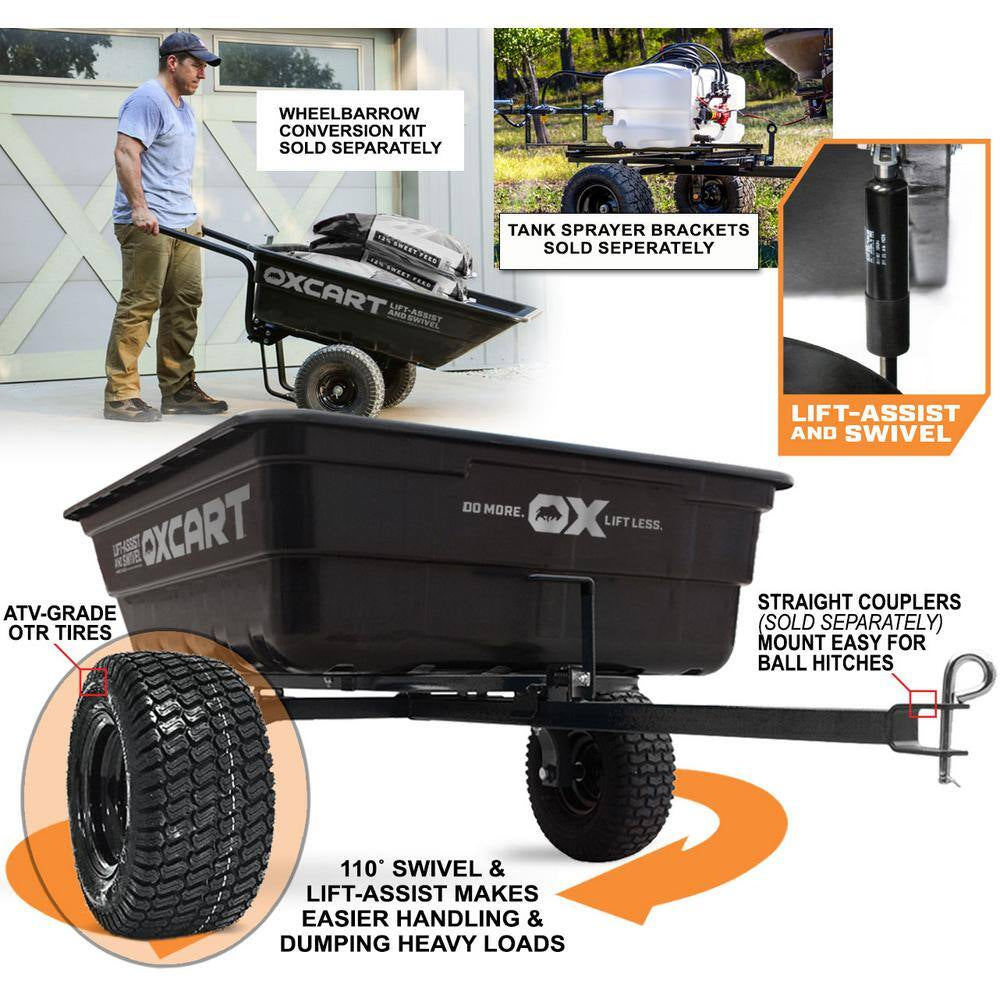 Stockman 15 Cu. Ft. - 17 Cu. Ft. Lift-Assist and Swivel ATV Dump Cart with Ztr-Grade OTR Tires