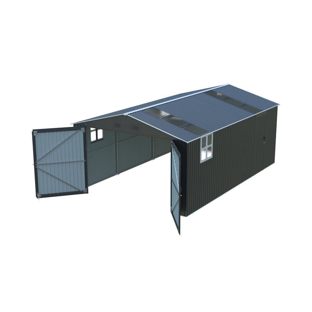 Vera 13 Ft. W X 20 Ft. D Dark Gray Metal Large Outdoor Storage Shed Garage Shed with Windows, Air Vents (238.59 Sq. Ft.)