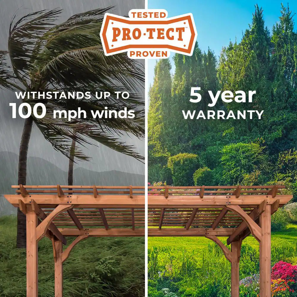 Beaumont 14 Ft. X 12 Ft. Light Brown Traditional Outdoor All Cedar Wood Patio Pergola Shade Structure with Electric