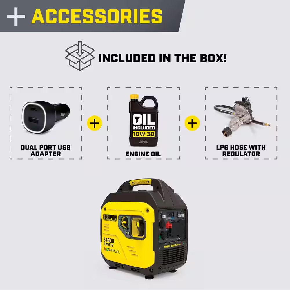 4500/3250-Watt Recoil Start Gas, Propane Dual Fuel Inverter Generator, Free 3-Year Warranty for RV and Home