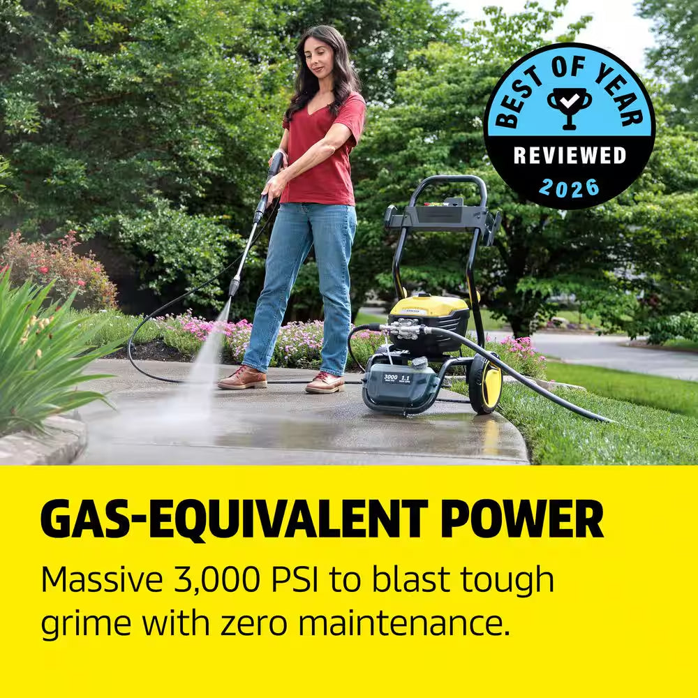 K 3000 E Cold Water Electric Pressure Washer 3000 PSI 1.1 GPM High-Performance Cleaning for Heavy-Duty Home Restoration
