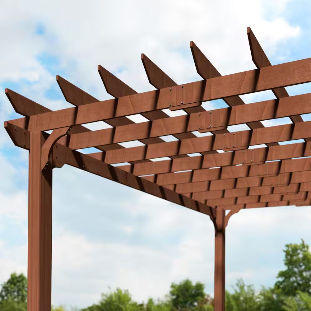 14 Ft. W X 12 Ft. D Cedar Outdoor Patio Pergola Shade Structure with Grape Trellis