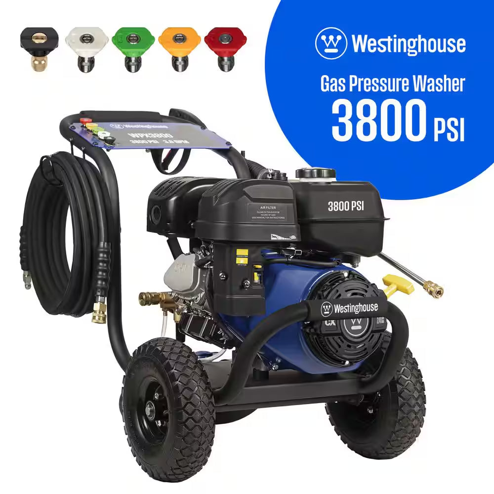 3200 PSI 2.5 GPM Gas Powered Axial Cam Pump Cold Water Pressure Washer with Soap Tank and 5 Quick Connect Tips