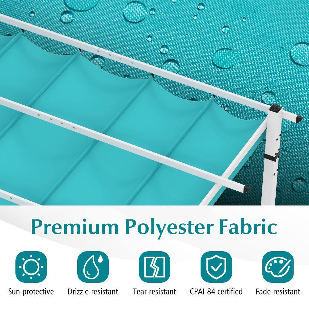 12 Ft. X 10 Ft. Aluminum Patio Pergola with Retractable Polyester Canopy and Locking Hooks, Turquoise